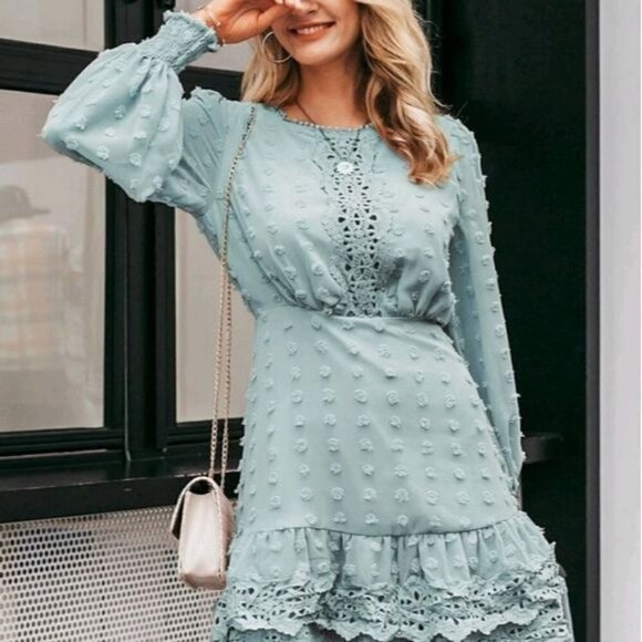 ROMANTIC BABY BLUE LACE SIMPLEE PREMIUM QUALITY BRANDED DRESS - Picture 8 of 15